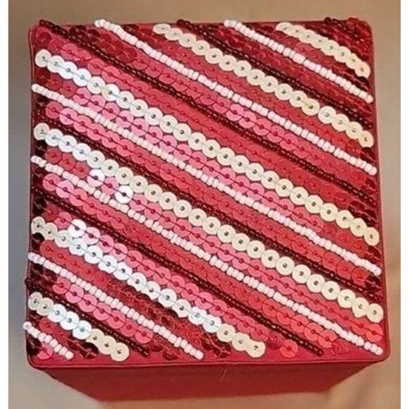 Tall Red Velvet Box with White and Red Striped Top 6.25" tall by 4x4" - Picture 7 of 10